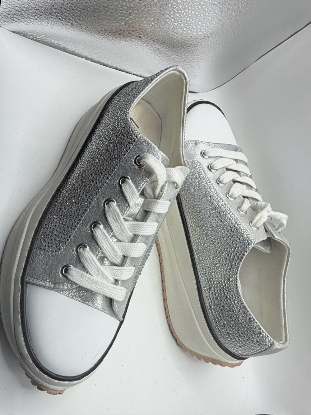 Wild Pair Highfive Silver Bling Glitter Platform Sneakers Size 8.5M